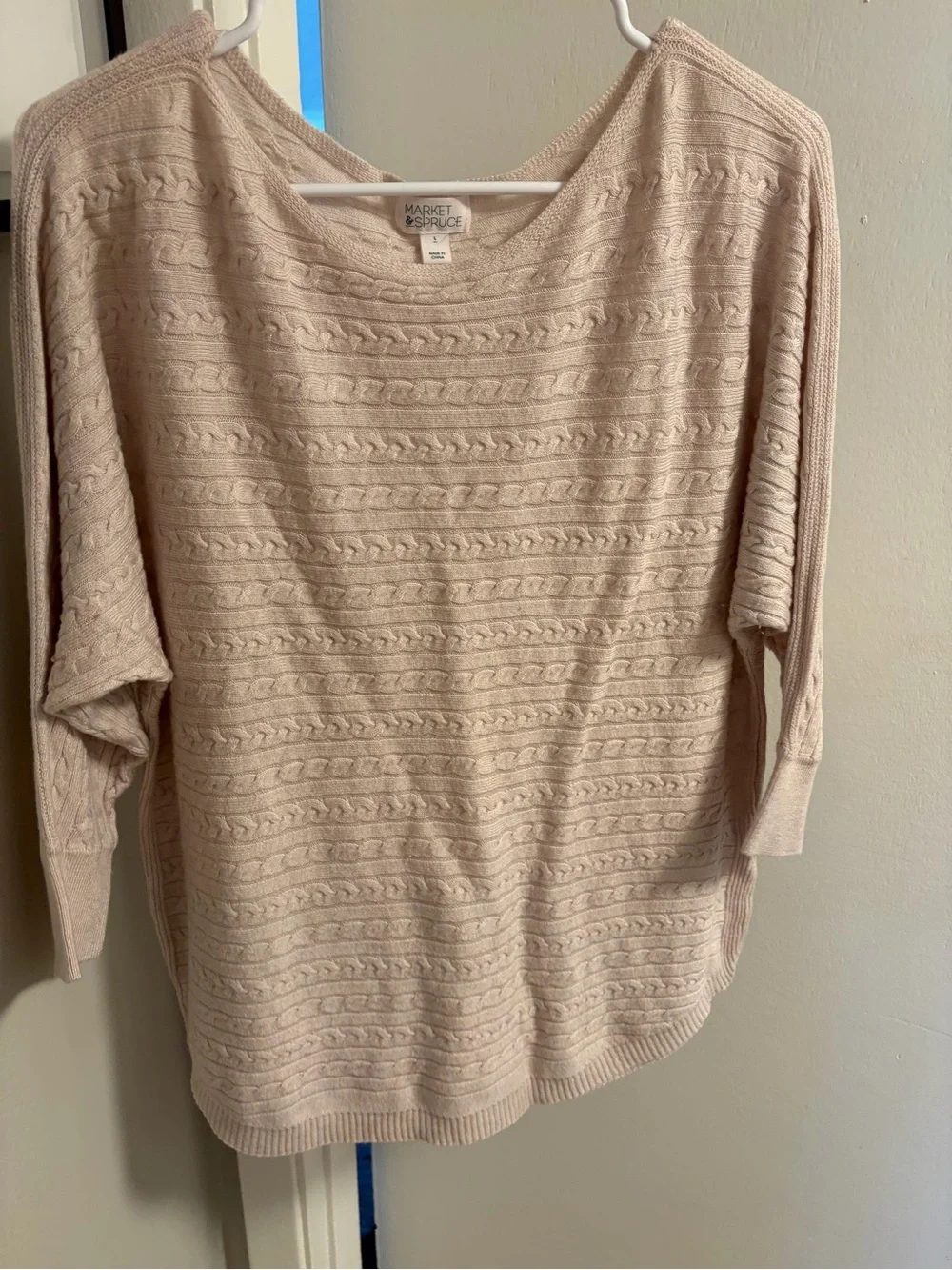 Market & Spruce Women's Light Pink Cream Cable-Textured Scoop Neck Sweater